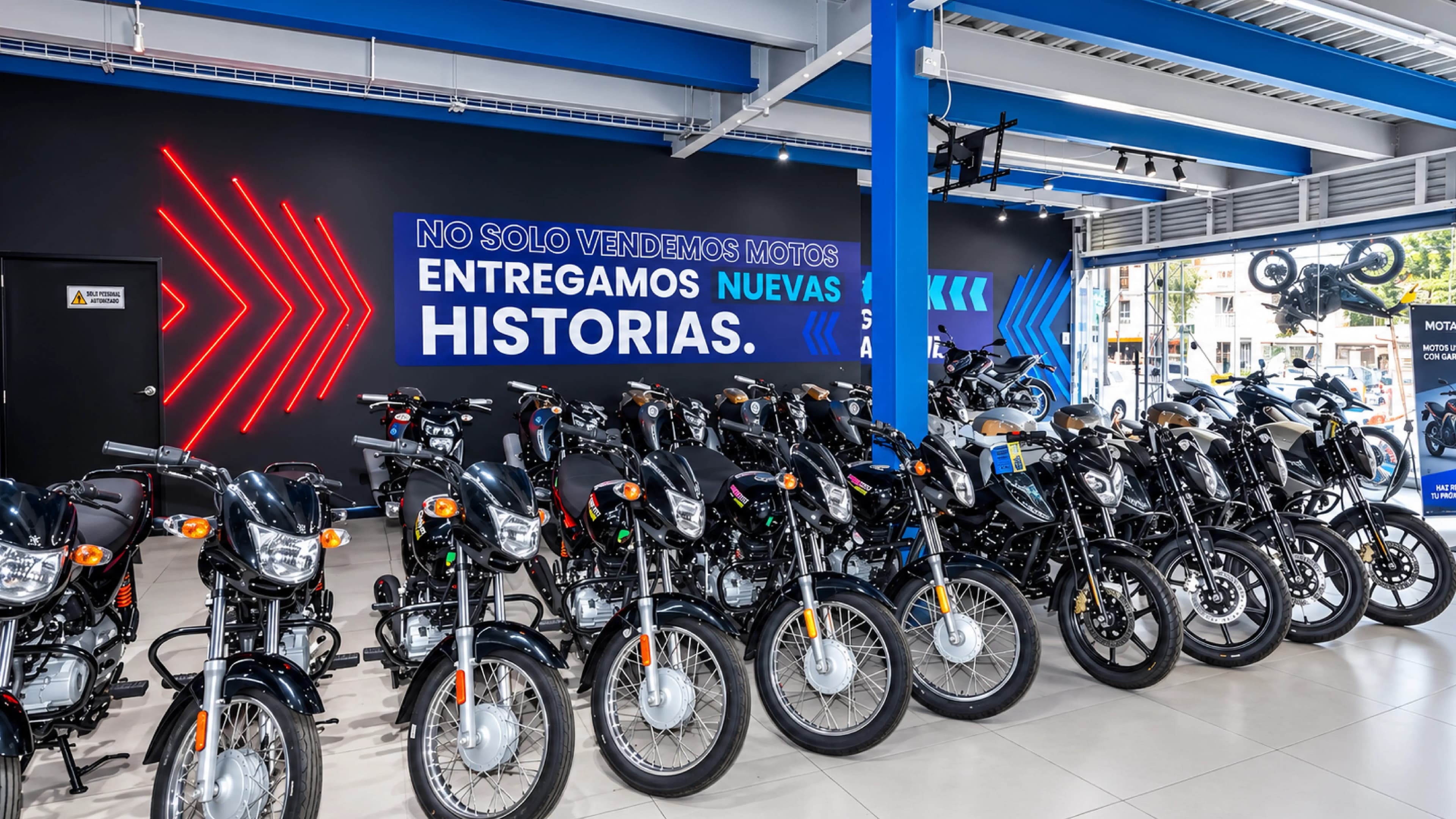 Sala de venta de Motai con motocicletas nuevas disponibles para la venta.