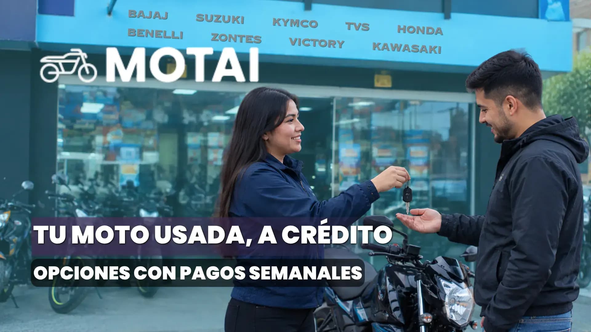 Cliente firmando el crédito de su moto usada en una sede de Motai